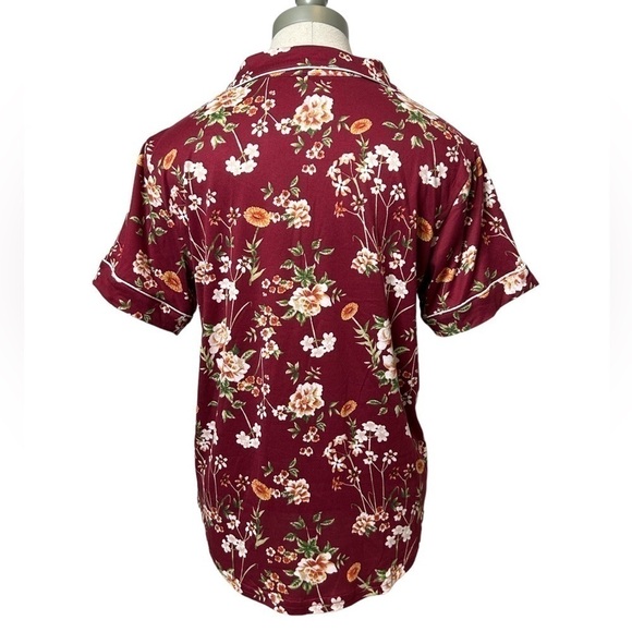 Flora Nikrooz Maroon Floral Short Sleeve Button Down Pajama Sleep Top Small - Picture 5 of 9